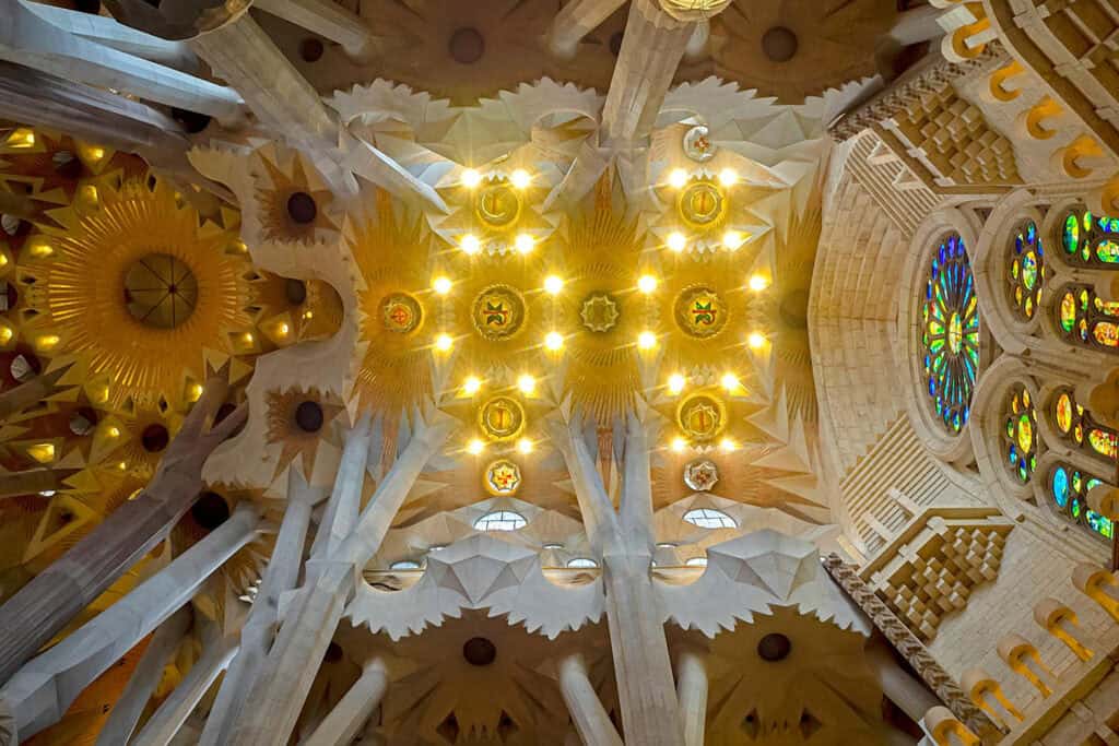 Interior of Sagrada Família, a basilica in Barcelona, Spain