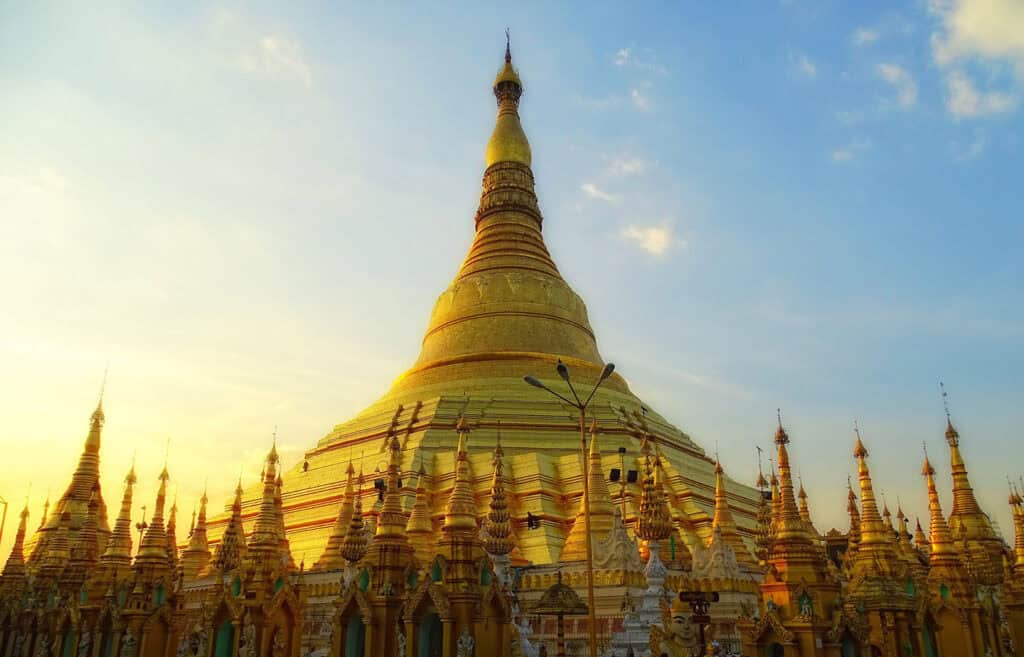 Shwedagon Pagoda, a golden stupa in Yangon, Myanmar