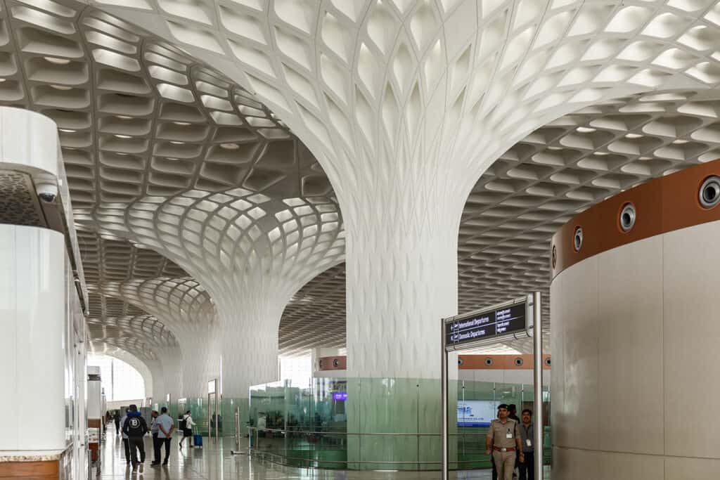 Chhatrapati Shivaji Maharaj International Airport Terminal 2, Mumbai, featuring modern architecture.