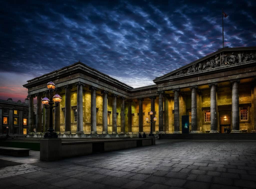 The British Museum, a neoclassical building in London.