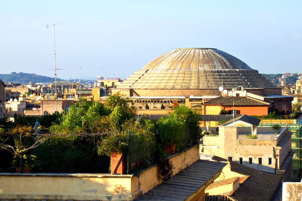 The dome of the Pantheon as seen from nearby rooftops in Rome