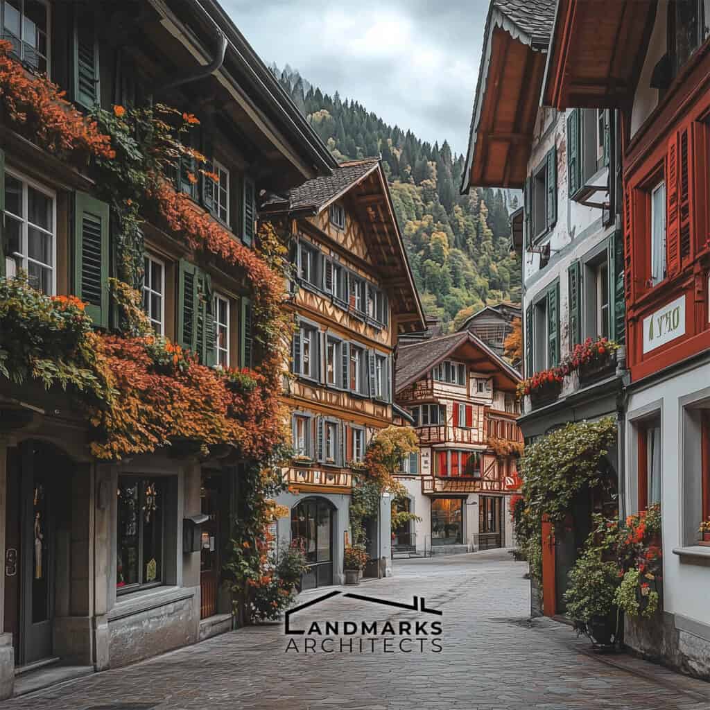 Traditional Swiss architecture highlights alpine charm and craftsmanship.