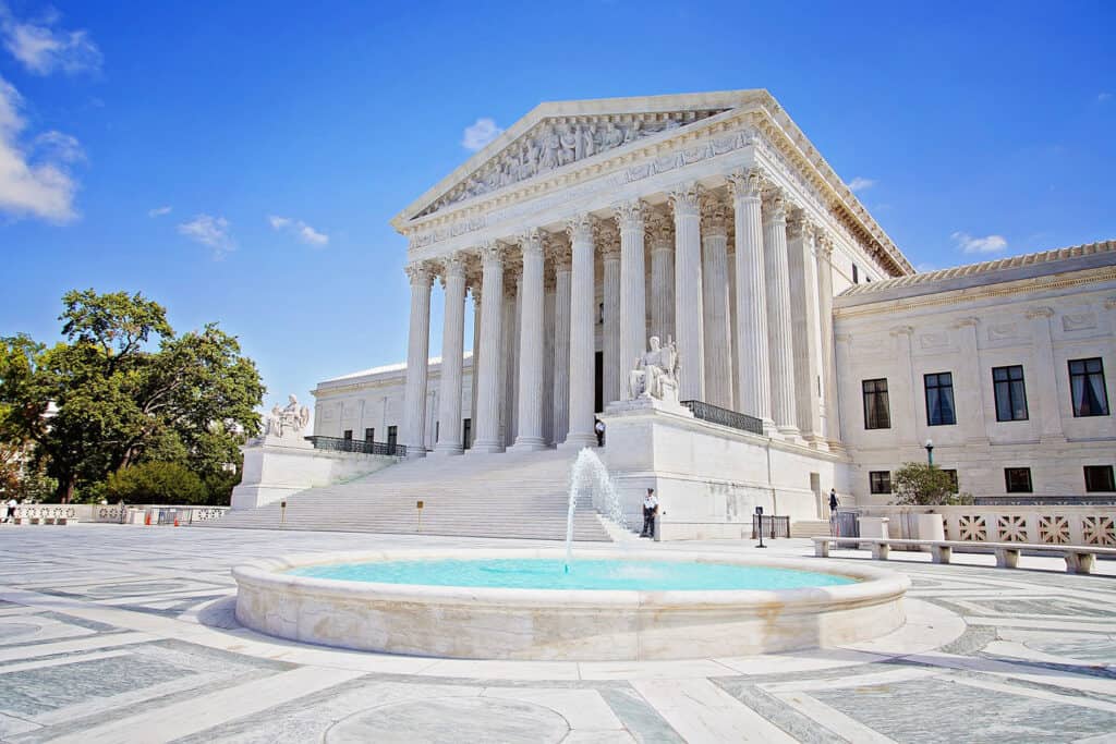 U.S. Supreme Court Building in Washington, D.C., showcasing neoclassical architecture.