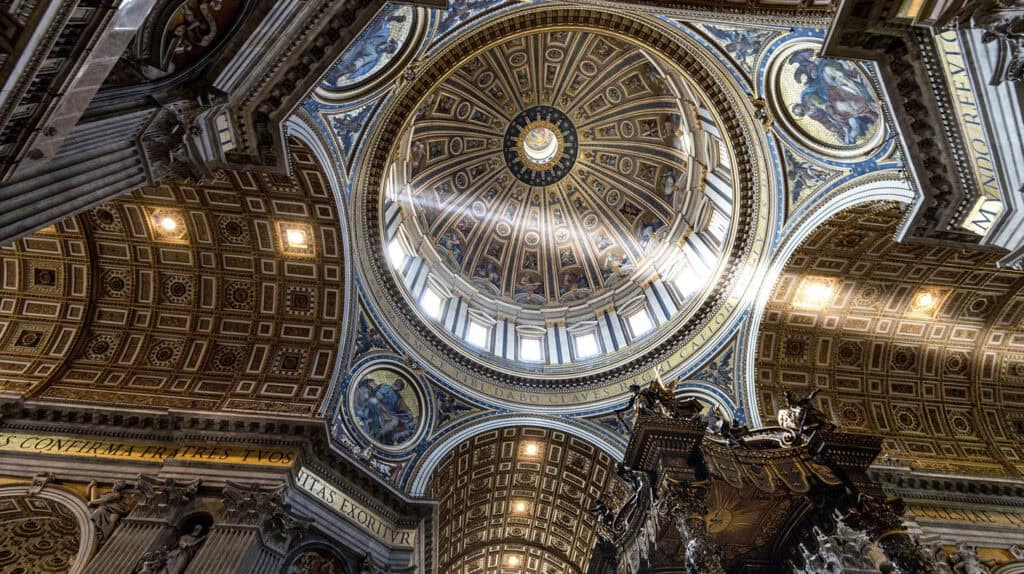 Dome of St. Peter's Basilica in Rome, showcasing its intricate design