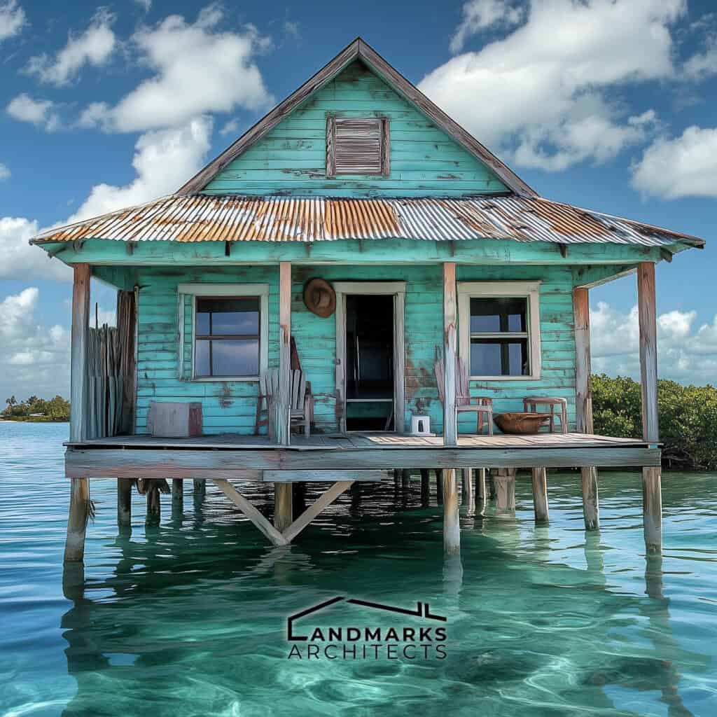 Low stilts in Bahamian homes prevent water damage and add usable space