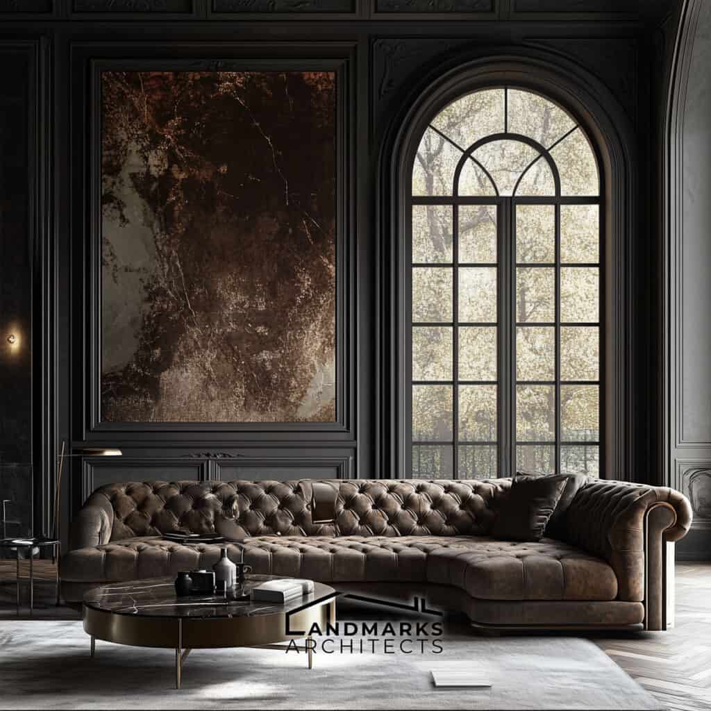 AI-designed luxurious interior with classic, quality furniture.