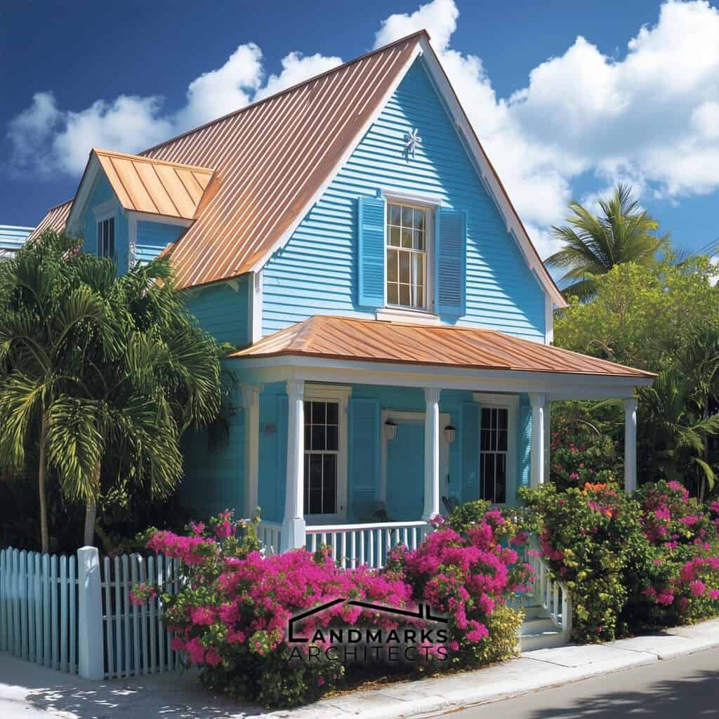 Steep gabled roofs in Bahamian architecture shed rain and enhance airflow.