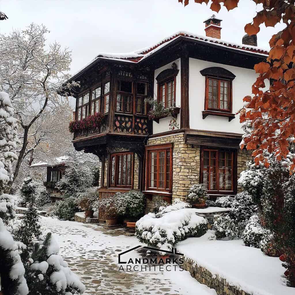 Bulgarian houses have steep roofs to manage snowfall