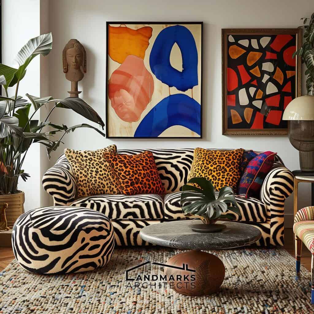 Bold animal prints in 1980s interior design Photo generated by AI.