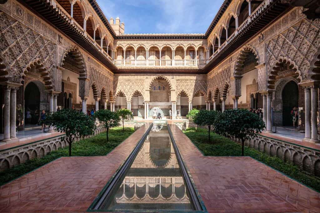 The Alcázar of Seville, a historic palace in Spain.