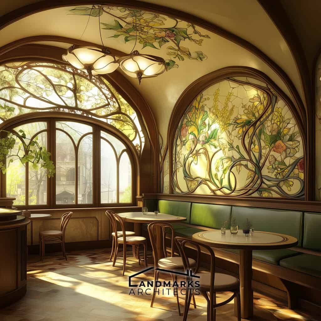 Organic elements in Art Nouveau interiors. Photo generated by AI.