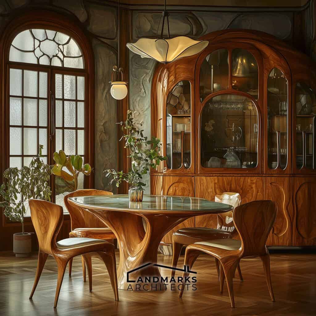 Art Nouveau artisan furniture with organic forms. Photo generated by AI.