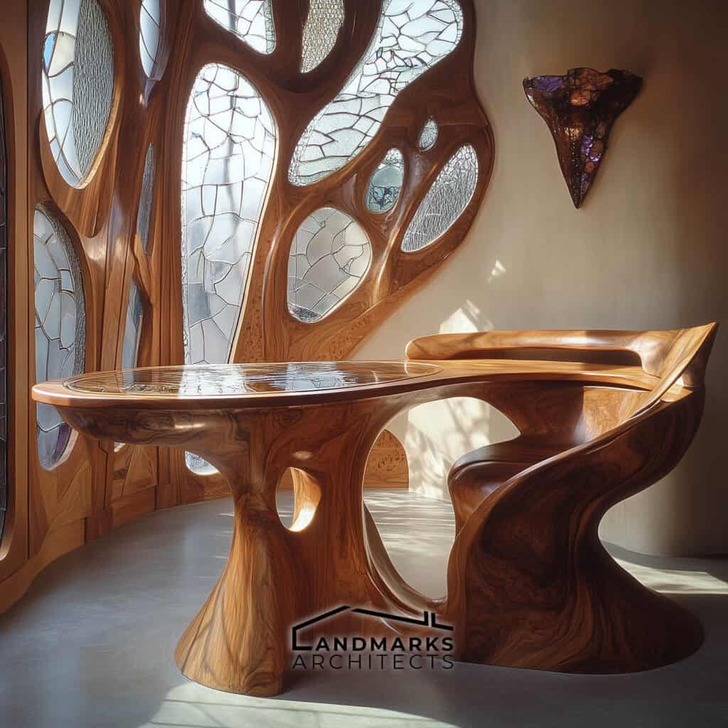 Handcrafted Art Nouveau furniture. Photo generated by AI.