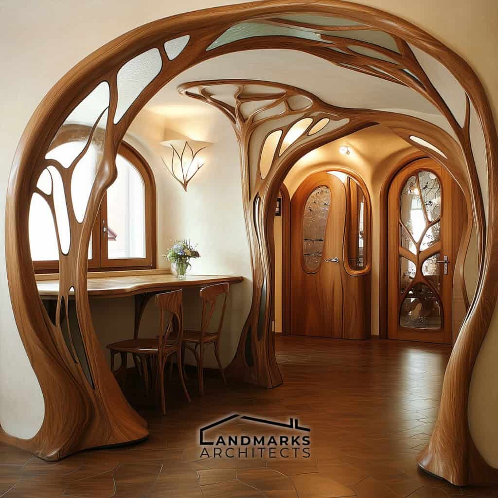 Organic forms in Art Nouveau interior design. Photo generated by AI.