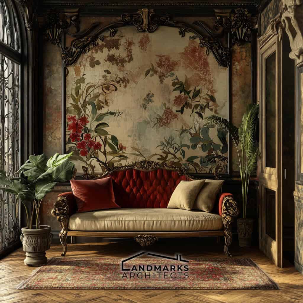 Textured elements in Art Nouveau interiors. Photo generated by AI