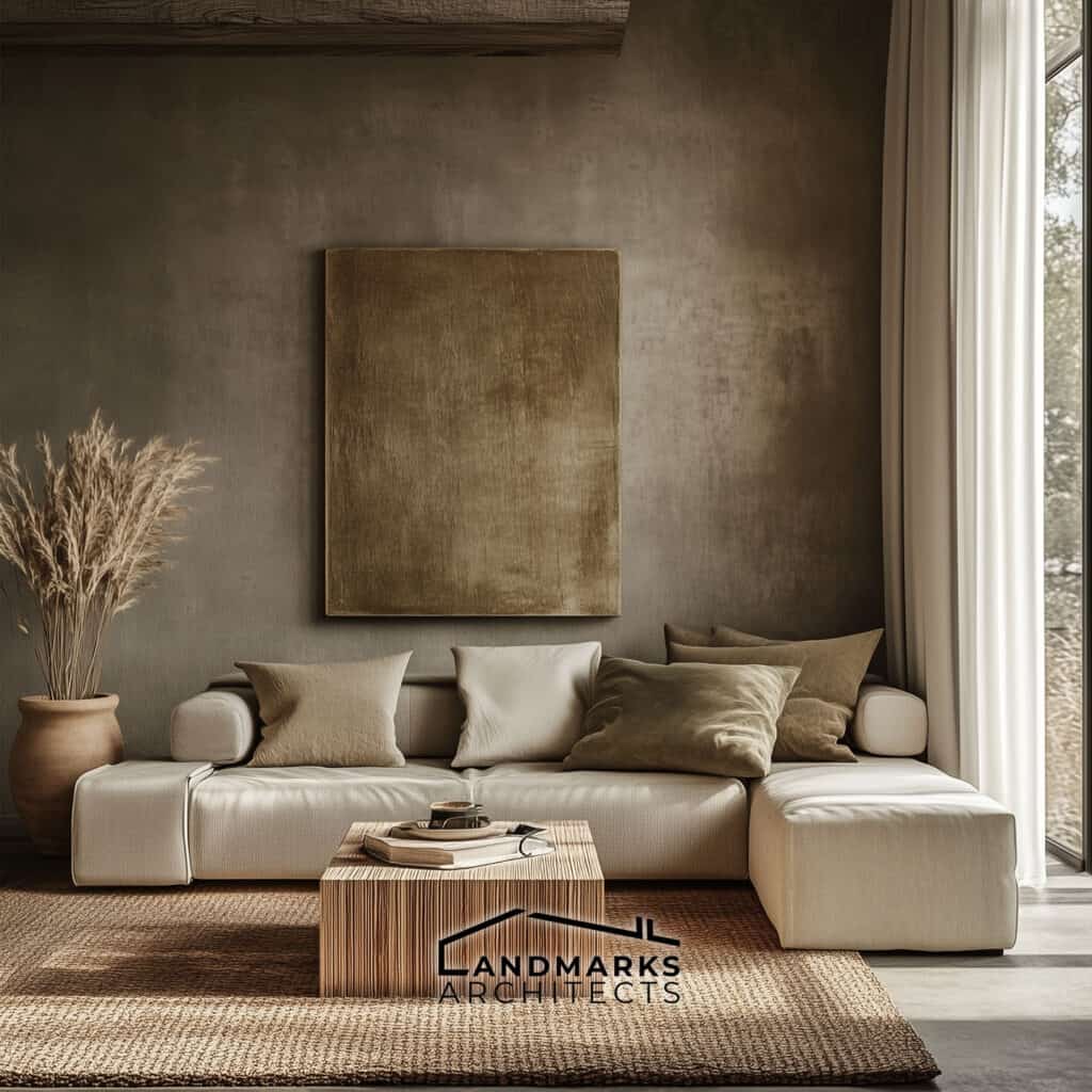 AI-Generated Wabi-Sabi Living Room with Earthy Tones and Natural Materials