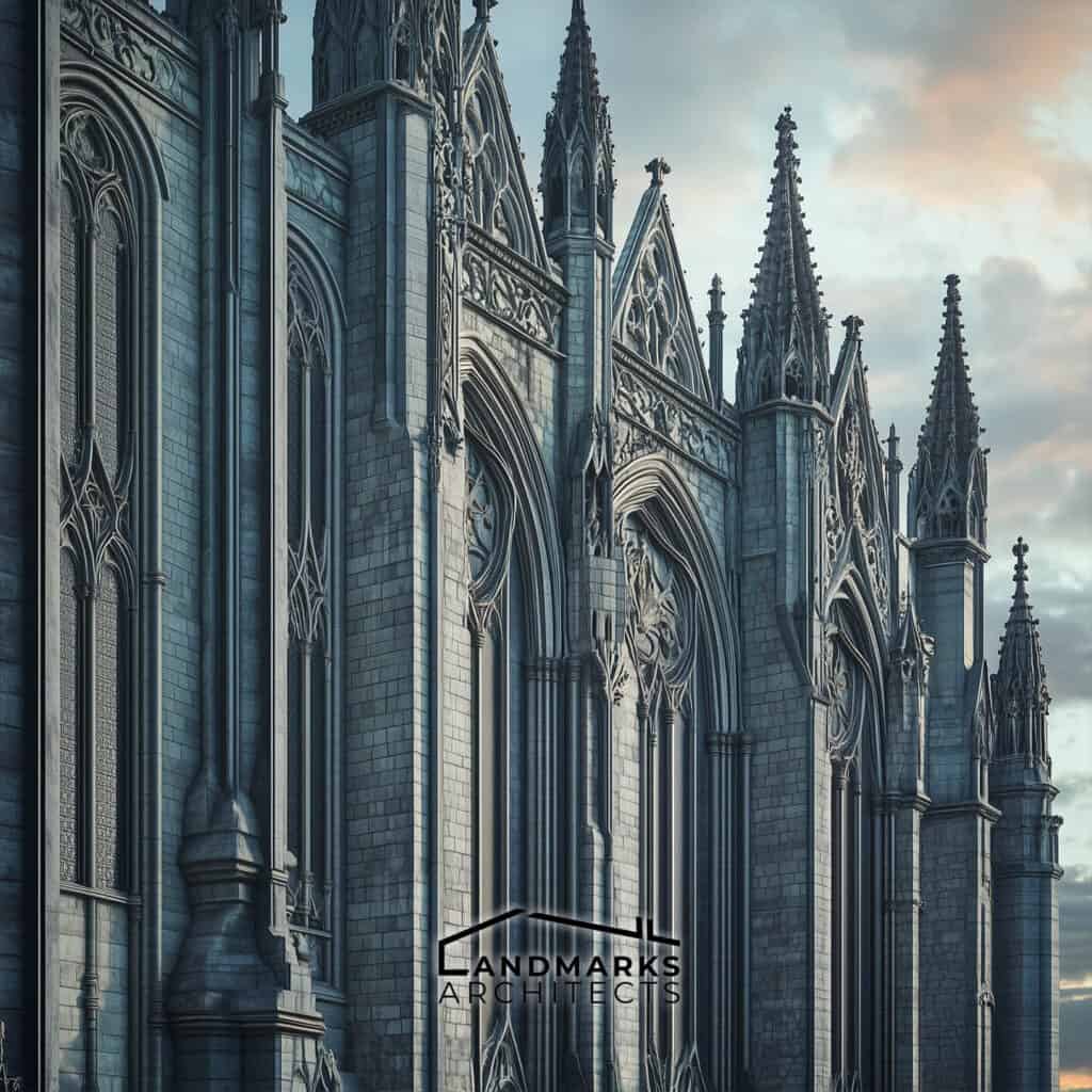 Flying buttresses provide support and elegance to Gothic architecture. Generated by AI.