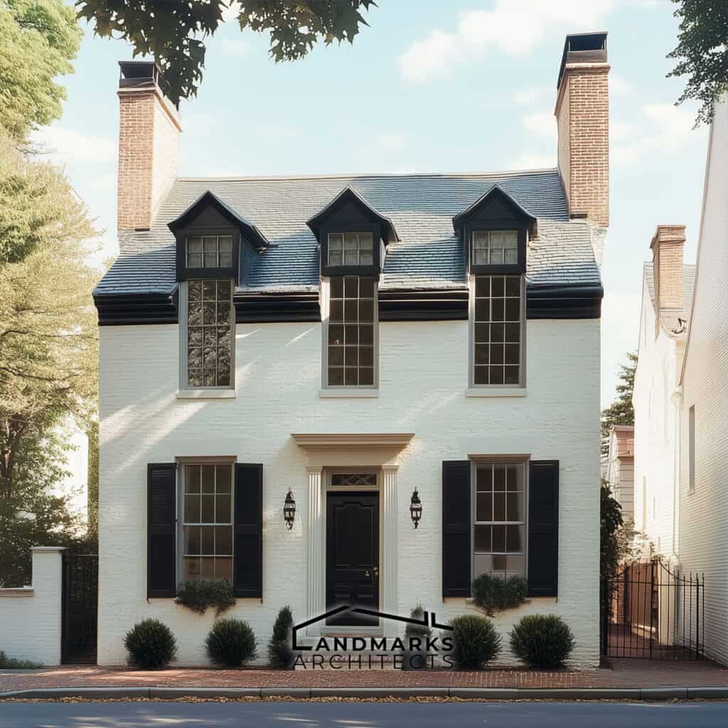 Narrow windows on a Garrison-style home. Photo generated by AI.