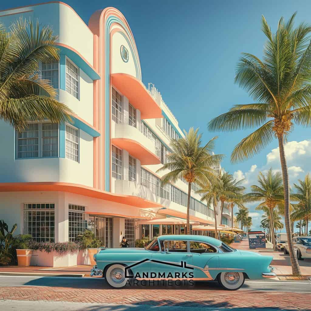 Miami Art Deco with bold colors and geometric patterns Photo generated by AI.