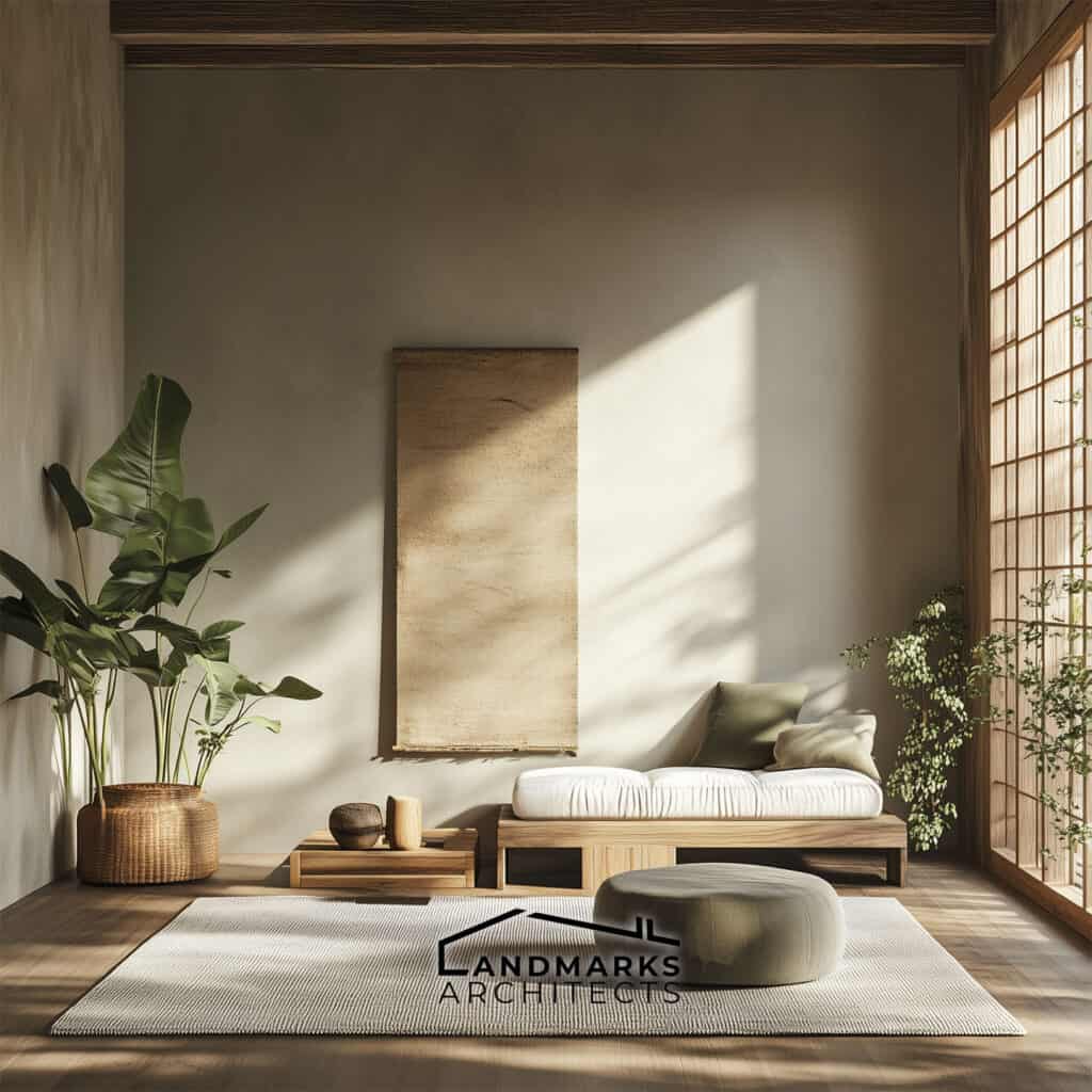 AI-Generated Modern Wabi-Sabi Living Room Design