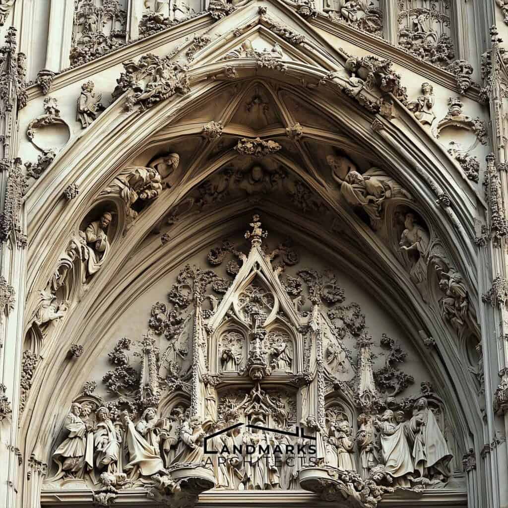 Gothic buildings feature intricate carvings and elaborate decorations. Generated by AI