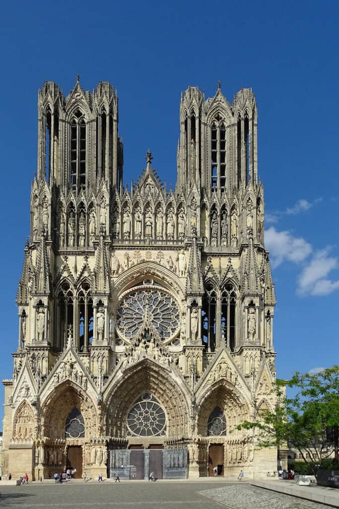 Facade of Reims Cathedral, France.