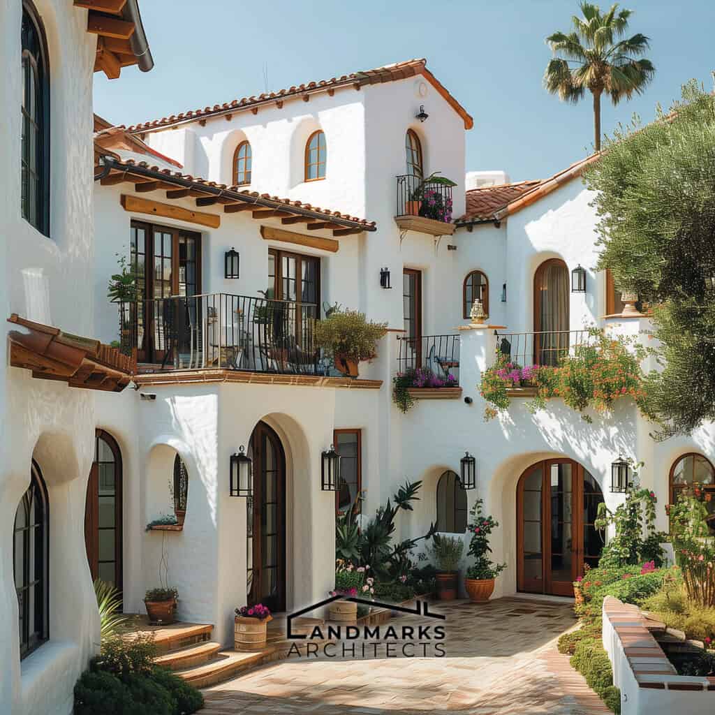 Elegant Santa Barbara architecture blending Spanish Revival styles Photo generated by AI.