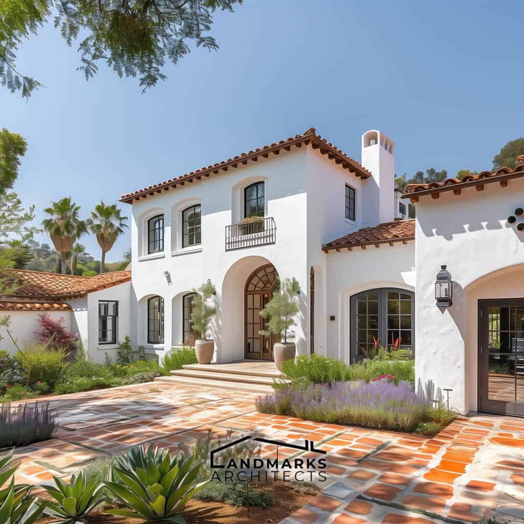 Courtyards with lush gardens in Santa Barbara architecture Photo generated by AI.