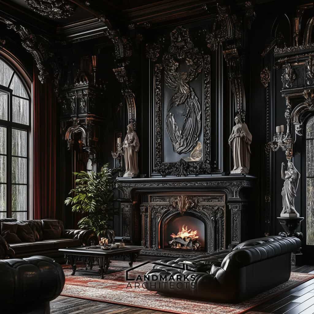 Modern Gothic Art: Ornate Details and Sculptural Elements. Photo generated by AI