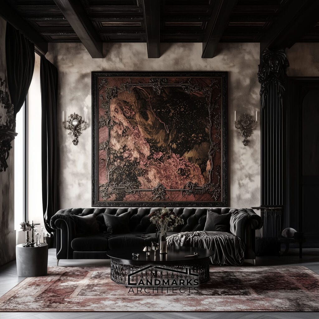 Key Gothic Fabrics: Velvet, Tapestries, and Rich Textures. Photo generated by AI