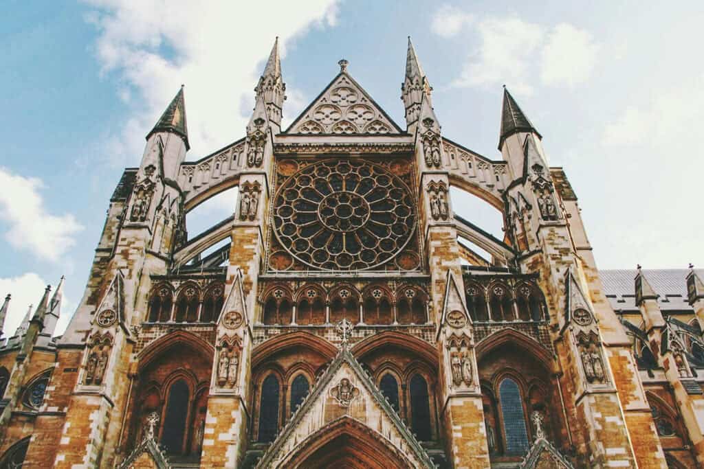 Exterior of Westminster Abbey, London.