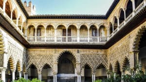 Alcázar of Seville with Moorish architecture and gardens