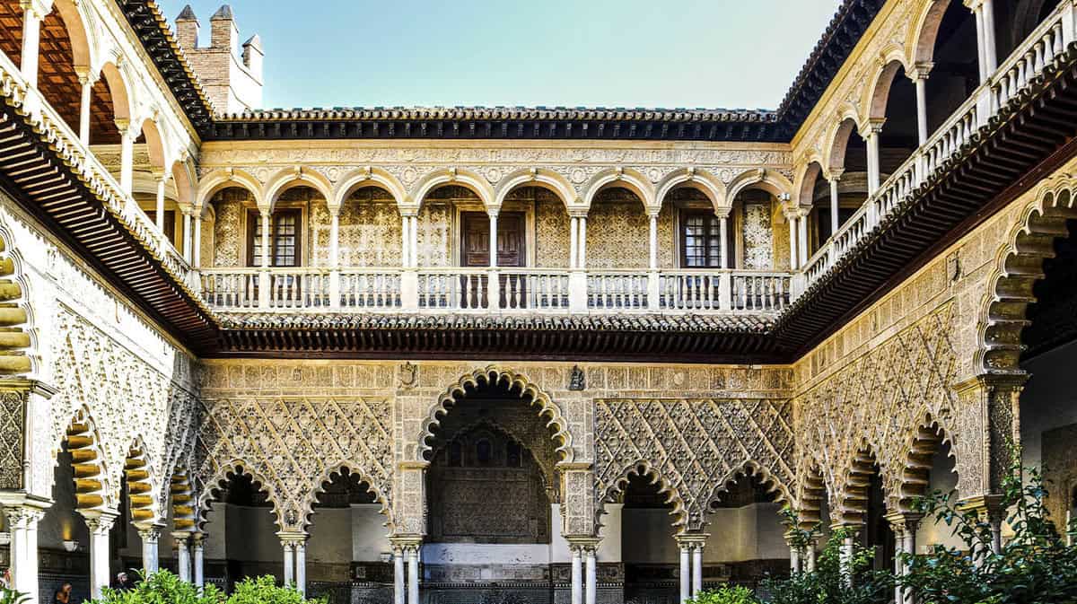 Alcázar of Seville with Moorish architecture and gardens