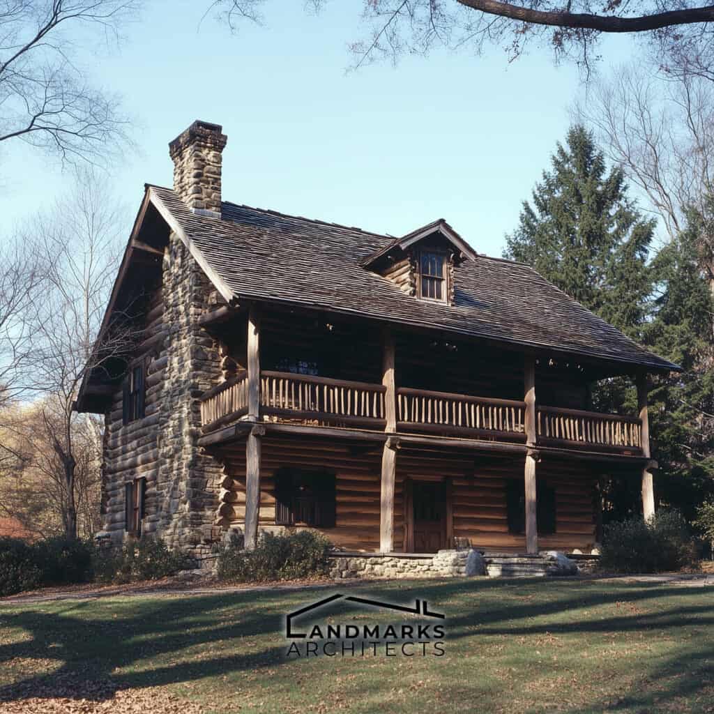 Timber frame construction of a Garrison house. Photo generated by AI.