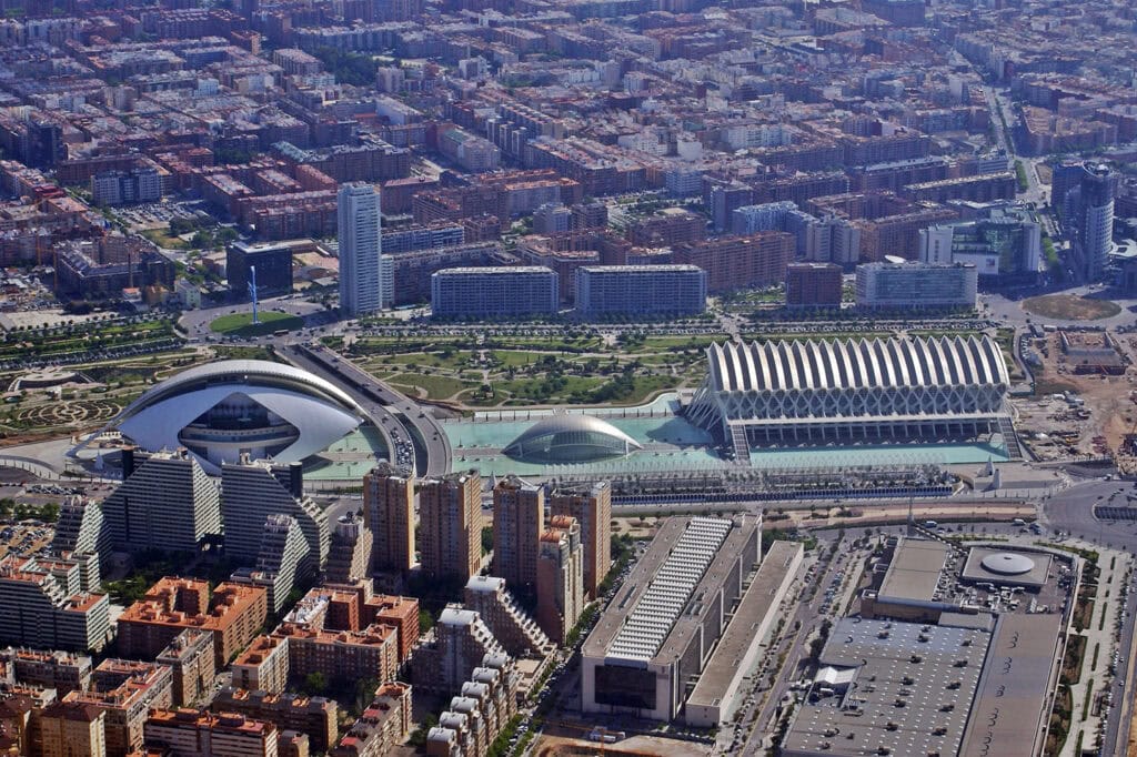 Aerial perspective of the City of Arts and Sciences, Valencia.