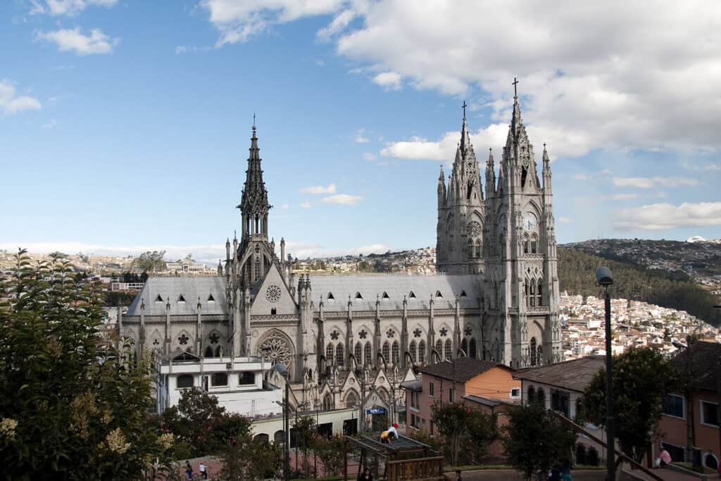 Quito skyline with Basilica del Voto Nacional