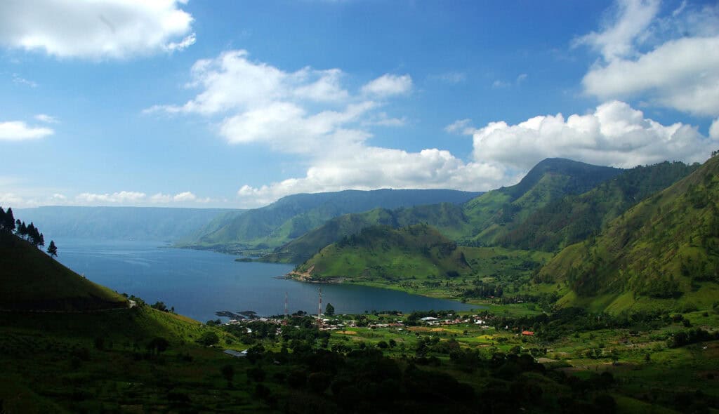 Lake Toba, a volcanic lake in Indonesia.