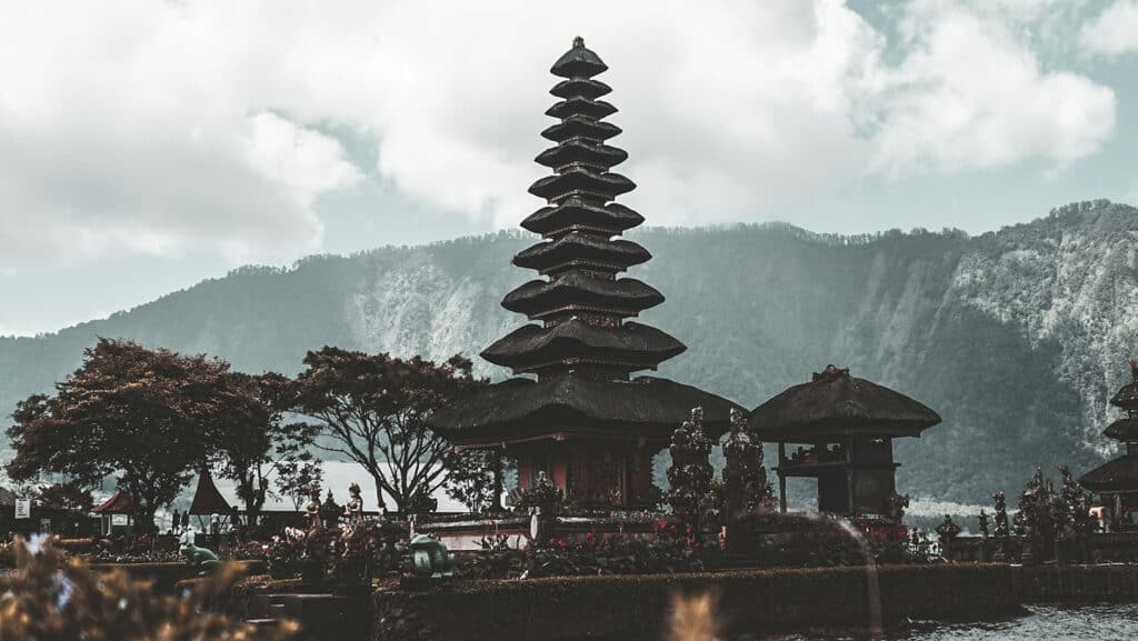 Ulun Danu Beratan Temple in the mountains.