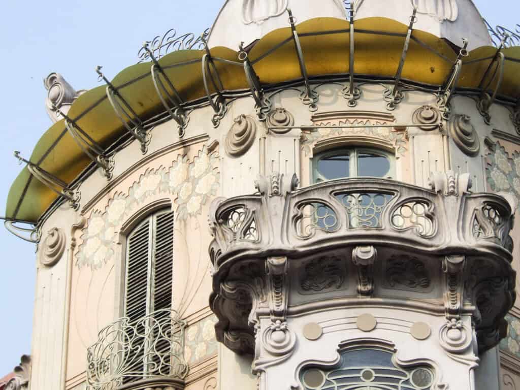 Detailed Liberty-style facade of Casa Fenoglio-Lafleur.