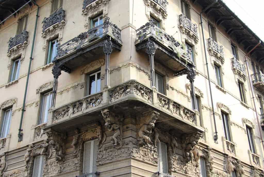 Casa Guazzoni’s Art Nouveau facade in Milan.