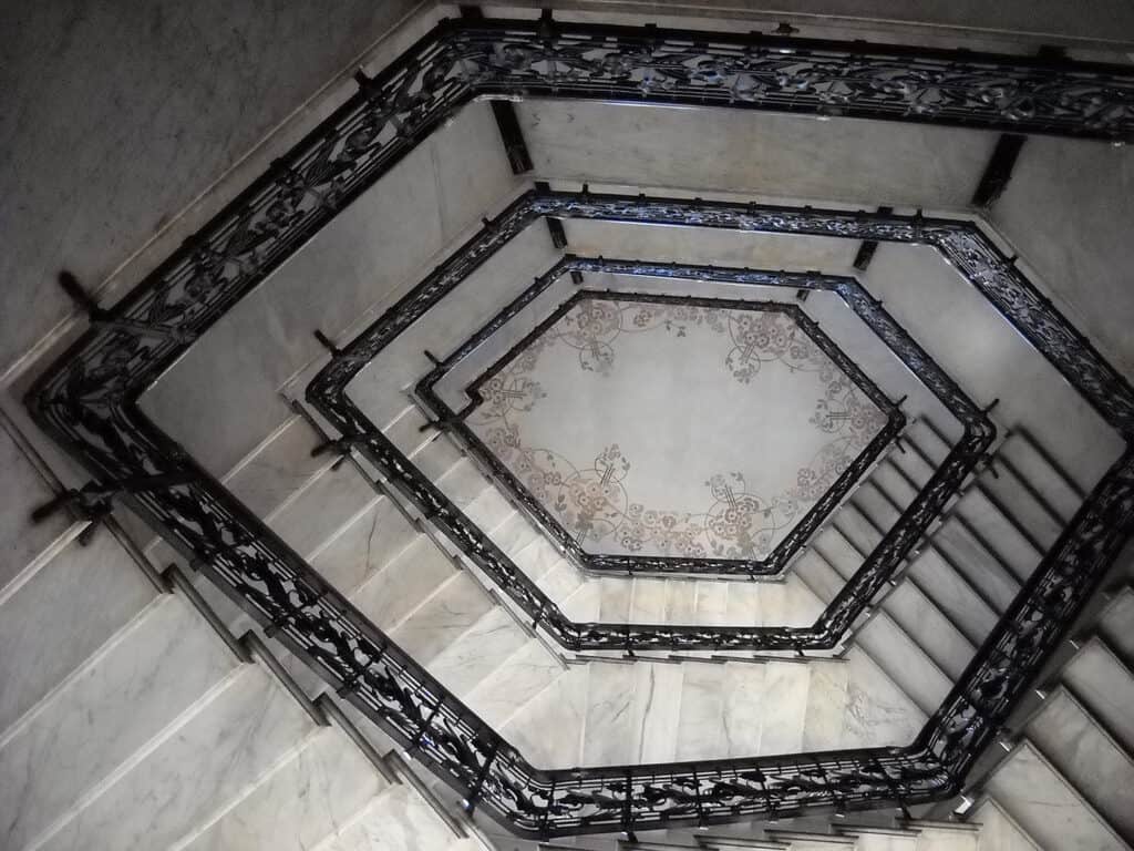 Art Nouveau staircase in Casa Guazzoni, Milan.