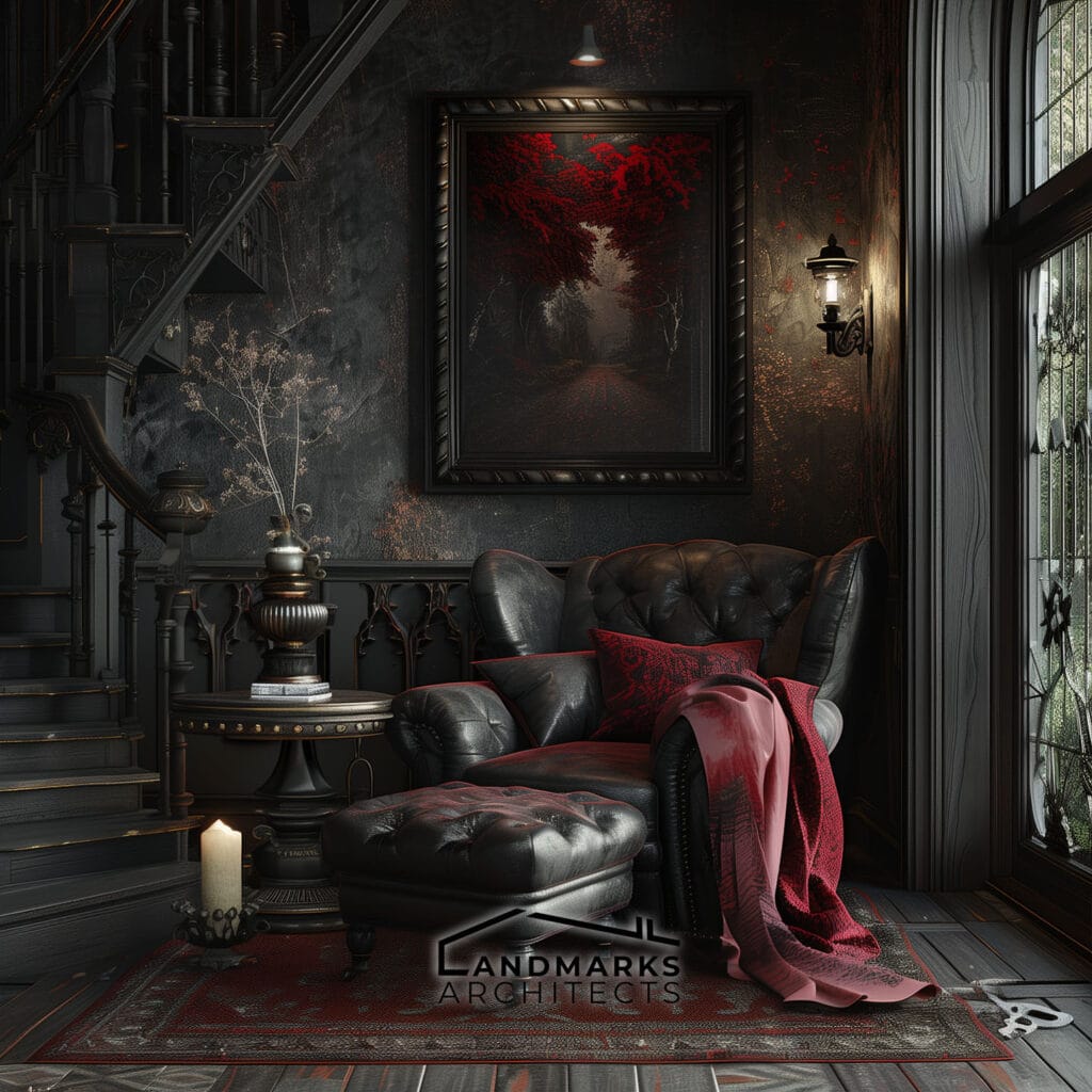 Modern Gothic interior featuring bold furniture choices