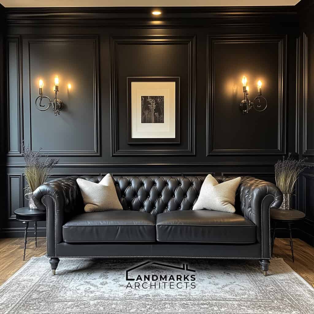 Accent walls with dark colors in modern Gothic design.