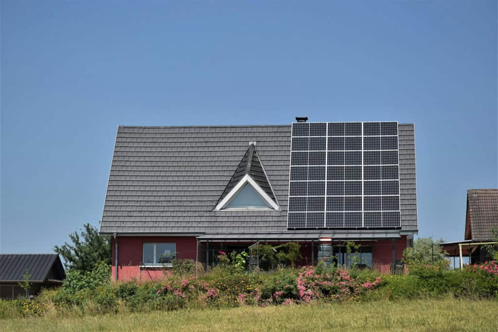 Eco-friendly solar panels on mountain home