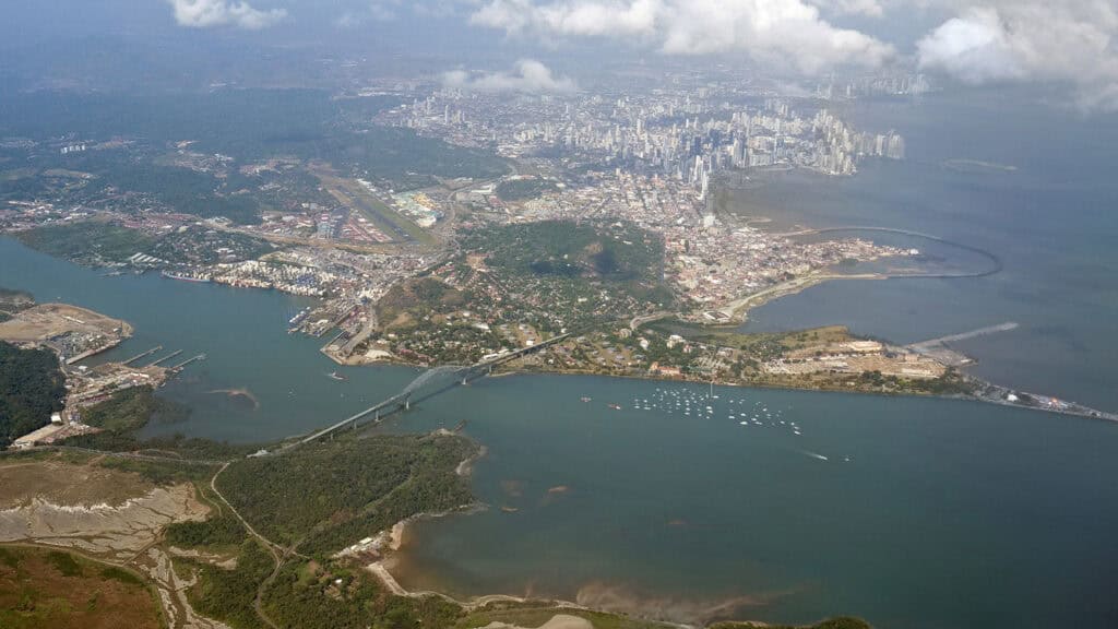 View of the Pacific side of the Panama Canal