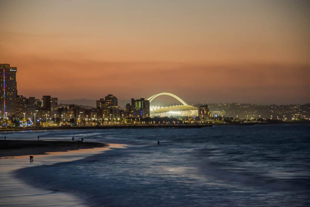 Night view of Moses Mabhida Stadium in Durban, KwaZulu-Natal