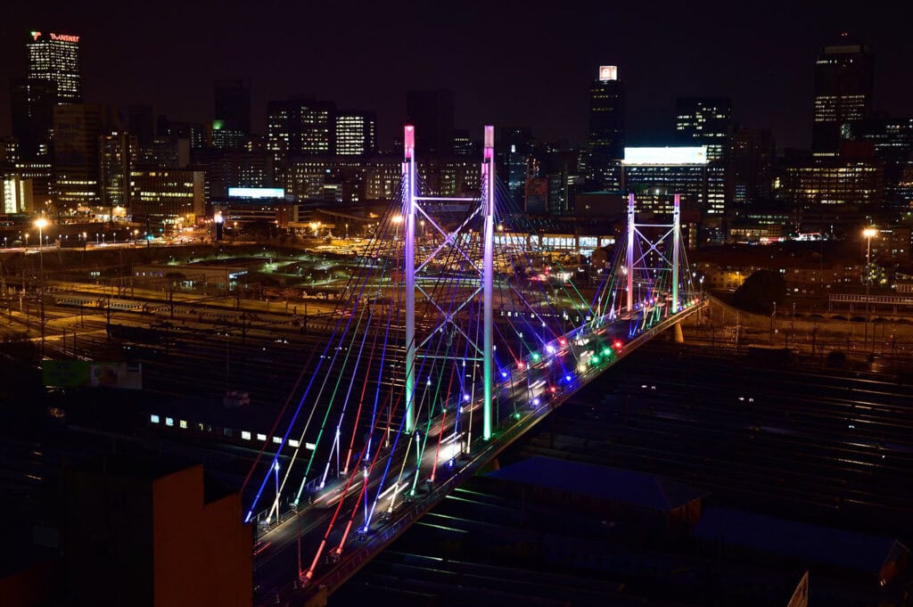 Nelson Mandela Bridge in Johannesburg at dusk