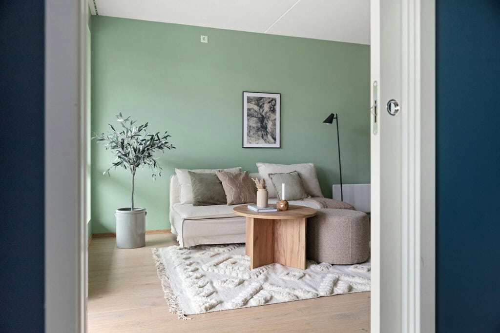 Room with green-painted walls.