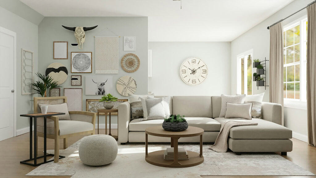 Balanced furniture arrangement in New York living room