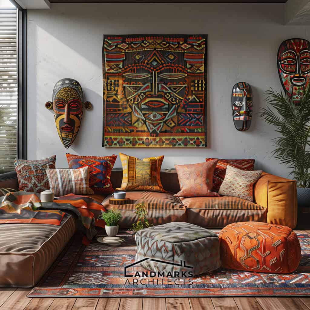 Global accents in bohemian decor add cultural richness. Photo generated by AI.